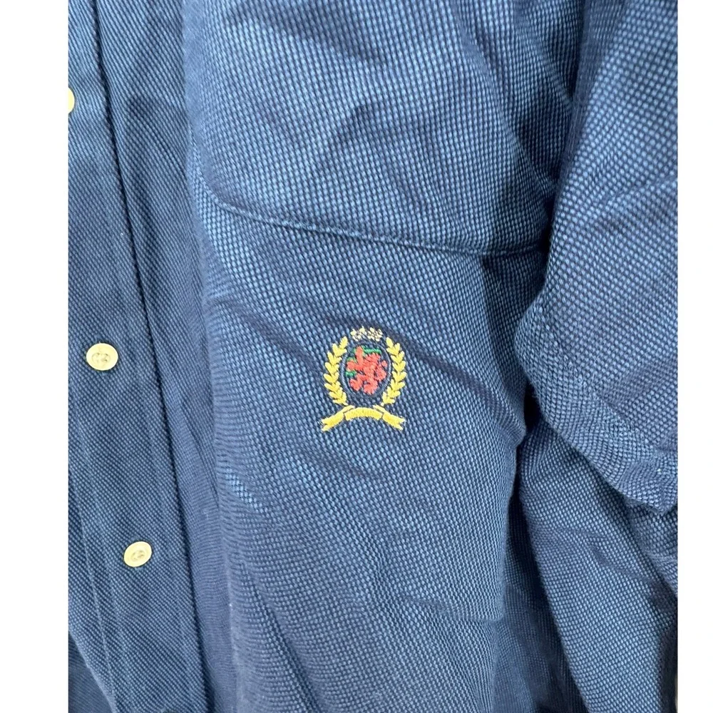 Tommy Hilfiger Button Down Shirt Mens XXL Blue Cotton Lion Crest Logo Casual‎